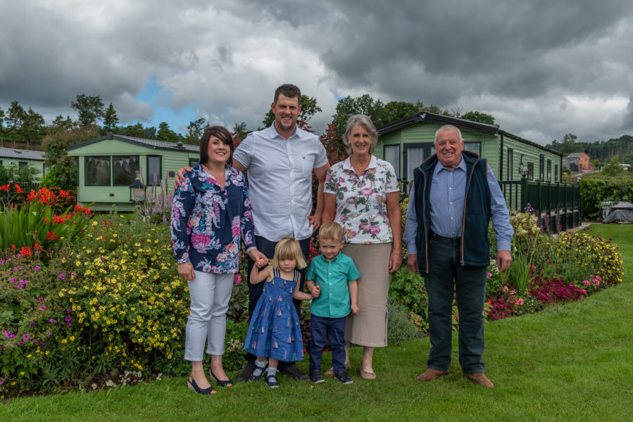 The Family Owned Caravan Park Team Photo. Photographed from left is Sam, Ed, Jan, Doug then children Frankie and Dougie